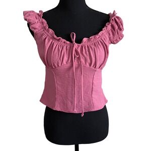 Pie In The Sky Pie Pink Y2K Babydoll Top Size S Coquette Bow Short Sleeve